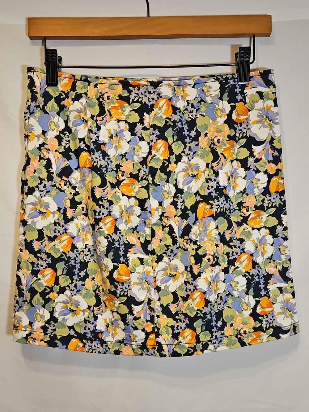 Wild Fable Womens Floral Mini Skirt Black Orange Blue Y2K Stretch Cotton